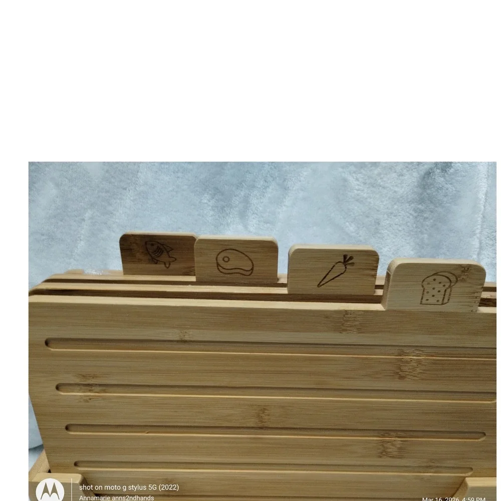 Papa Blue Labeled Bamboo Cutting Board Set of 4 with Stand Juice Groove Non-Slip